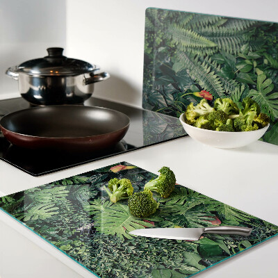 Deska kuchenna szklana z motywem tropikalnej dżungli z kwiatami