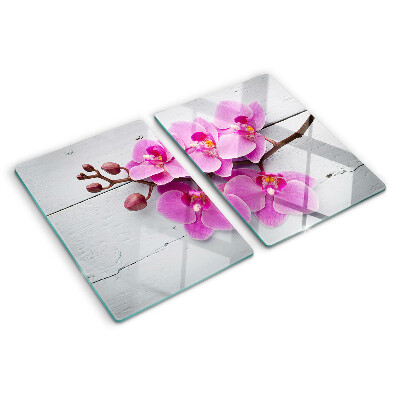 Szklana deska do krojenia z motywem orchidei na białym tle