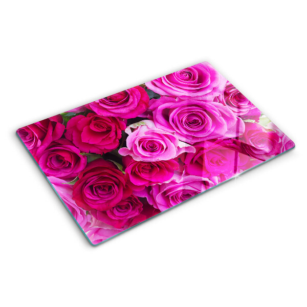 Szklana deska do krojenia z motywem róż w odcieniach różu