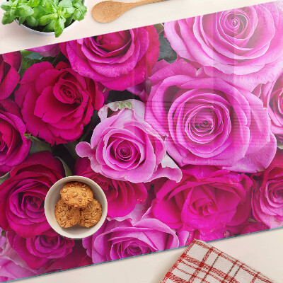 Szklana deska do krojenia z motywem róż w odcieniach różu