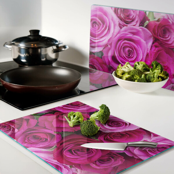 Szklana deska do krojenia z motywem róż w odcieniach różu