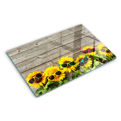 Szklana deska kuchenna z motywem słoneczników w okularach przeciwsłonecznych