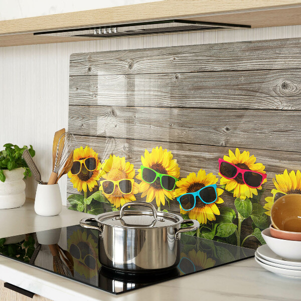 Szklana deska kuchenna z motywem słoneczników w okularach przeciwsłonecznych