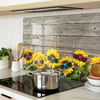 Szklana deska kuchenna z motywem słoneczników w okularach przeciwsłonecznych