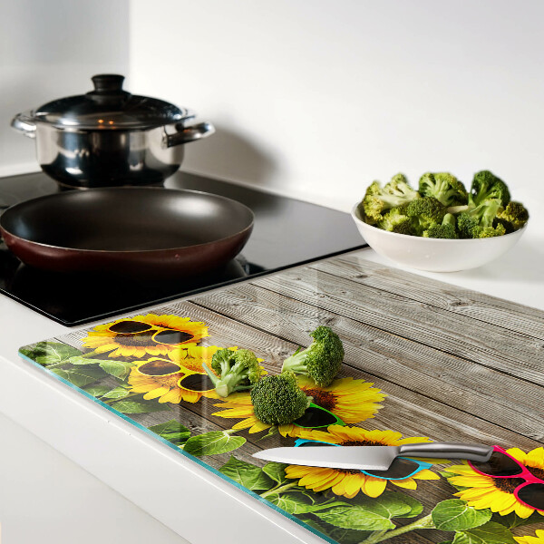 Szklana deska kuchenna z motywem słoneczników w okularach przeciwsłonecznych