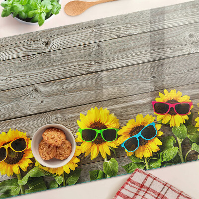 Szklana deska kuchenna z motywem słoneczników w okularach przeciwsłonecznych