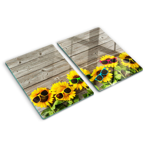 Szklana deska kuchenna z motywem słoneczników w okularach przeciwsłonecznych