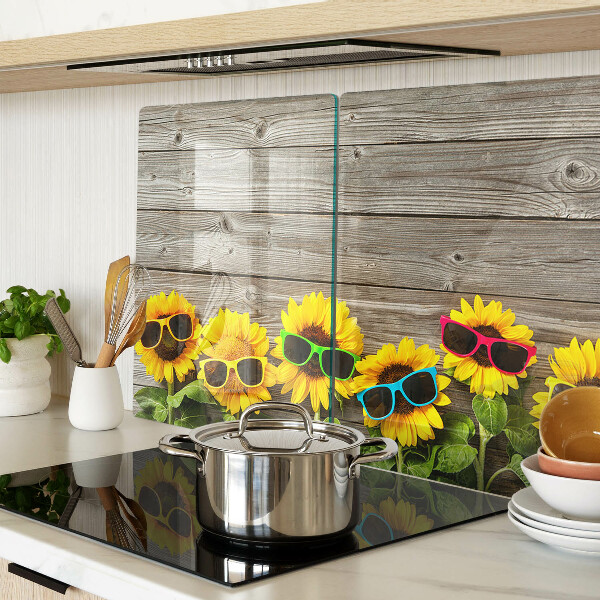 Szklana deska kuchenna z motywem słoneczników w okularach przeciwsłonecznych