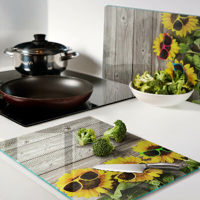 Szklana deska kuchenna z motywem słoneczników w okularach przeciwsłonecznych