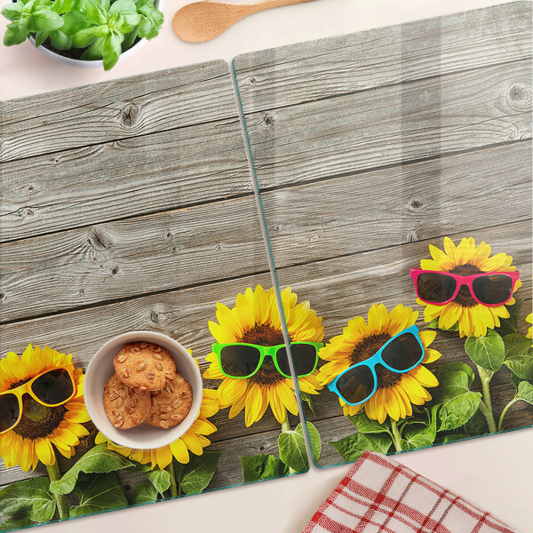 Szklana deska kuchenna z motywem słoneczników w okularach przeciwsłonecznych