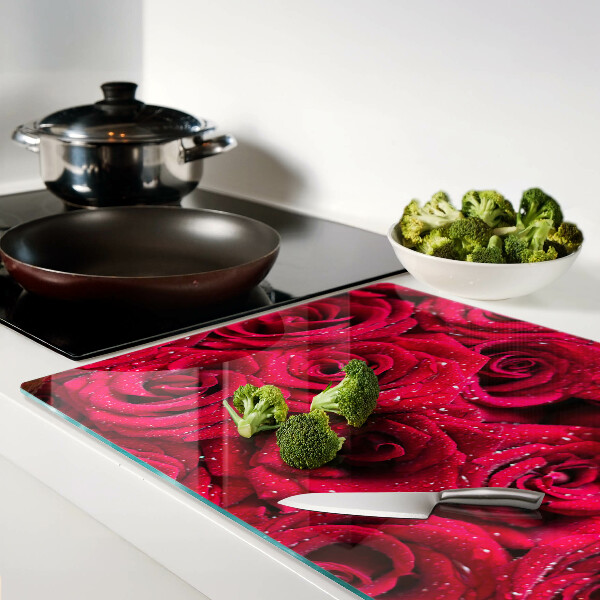 Szklana deska kuchenna z motywem róż w intensywnym różowym kolorze