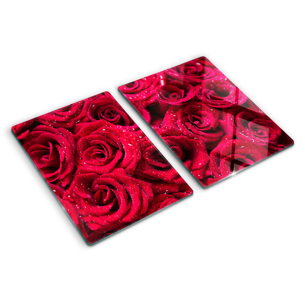 Szklana deska kuchenna z motywem róż w intensywnym różowym kolorze