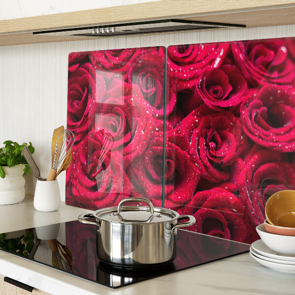 Szklana deska kuchenna z motywem róż w intensywnym różowym kolorze