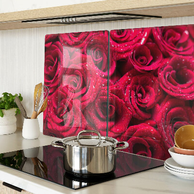 Szklana deska kuchenna z motywem róż w intensywnym różowym kolorze
