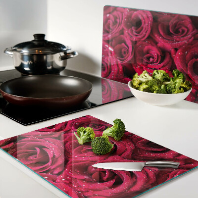 Szklana deska kuchenna z motywem róż w intensywnym różowym kolorze