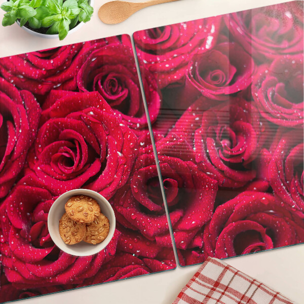 Szklana deska kuchenna z motywem róż w intensywnym różowym kolorze