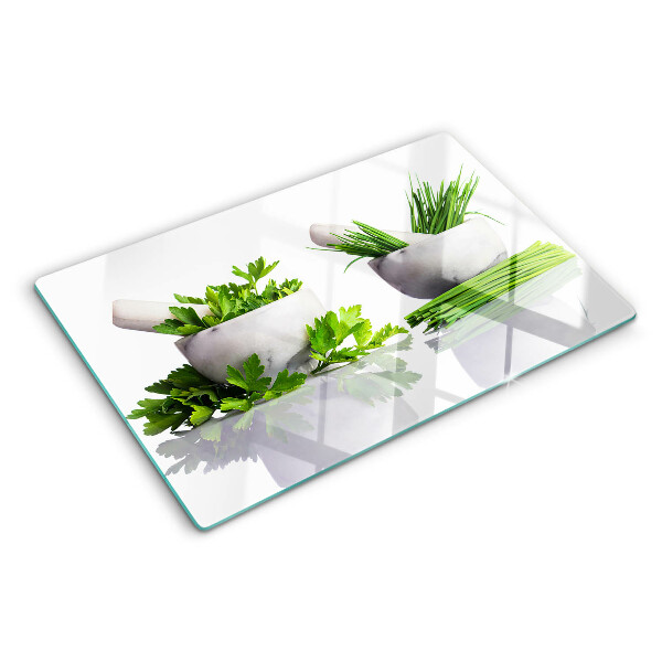 Deska kuchenna szklana z motywem ziół w doniczkach