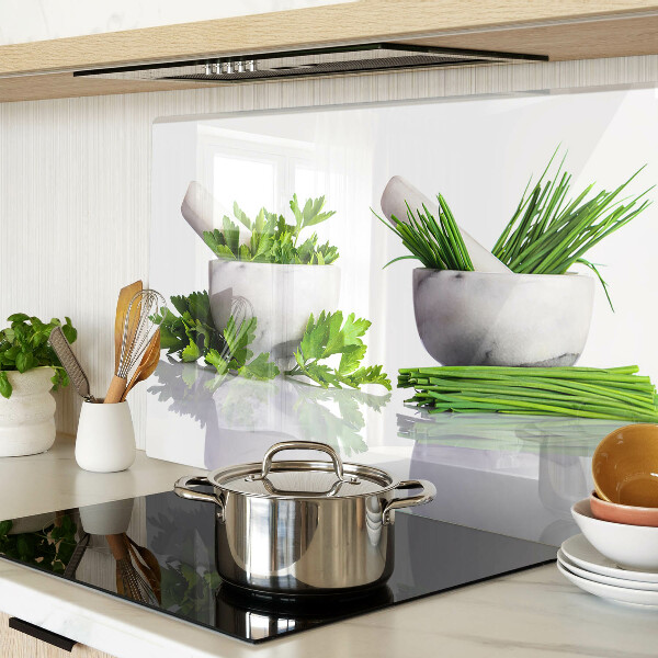 Deska kuchenna szklana z motywem ziół w doniczkach