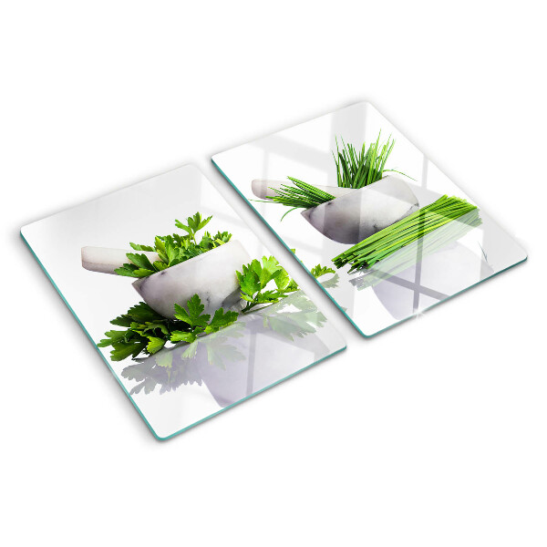 Deska kuchenna szklana z motywem ziół w doniczkach
