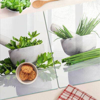 Deska kuchenna szklana z motywem ziół w doniczkach
