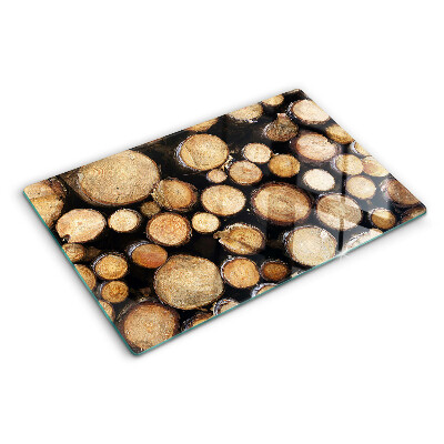 Deska kuchenna szklana z nadrukiem przedstawiającym kłody drewna w przekroju