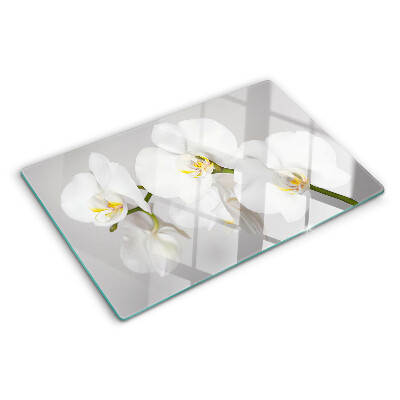Deska kuchenna szklana z motywem orchidei na tle lustrzanym