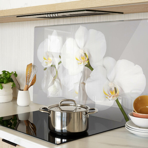 Deska kuchenna szklana z motywem orchidei na tle lustrzanym