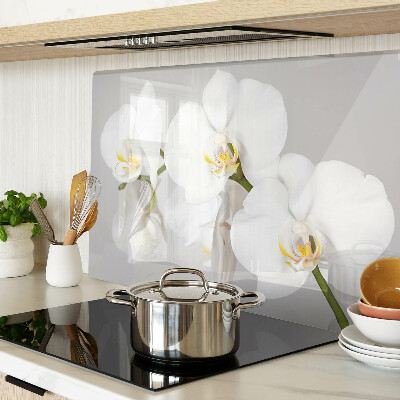 Deska kuchenna szklana z motywem orchidei na tle lustrzanym