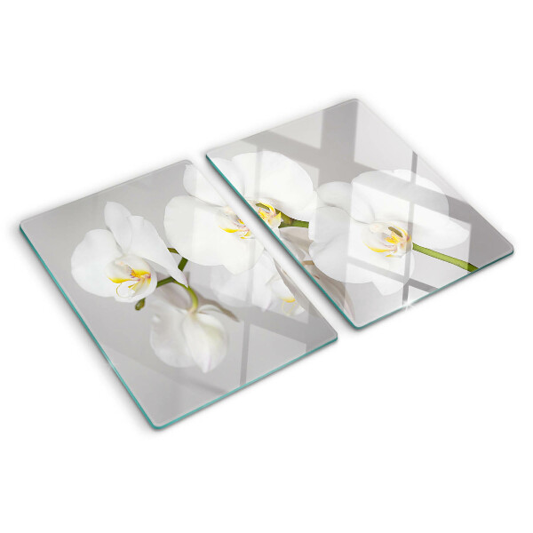 Deska kuchenna szklana z motywem orchidei na tle lustrzanym