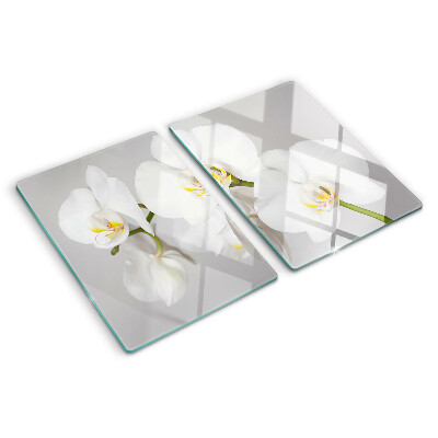 Deska kuchenna szklana z motywem orchidei na tle lustrzanym