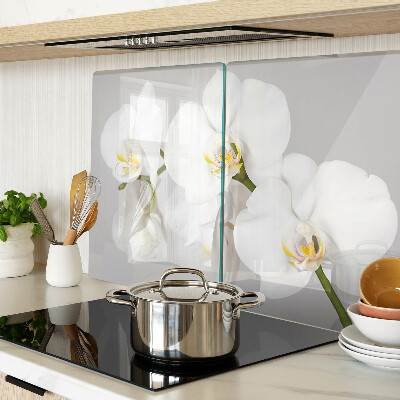 Deska kuchenna szklana z motywem orchidei na tle lustrzanym