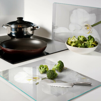 Deska kuchenna szklana z motywem orchidei na tle lustrzanym