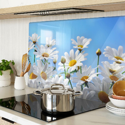 Szklana deska do krojenia z motywem stokrotek na niebieskim tle