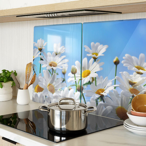 Szklana deska do krojenia z motywem stokrotek na niebieskim tle