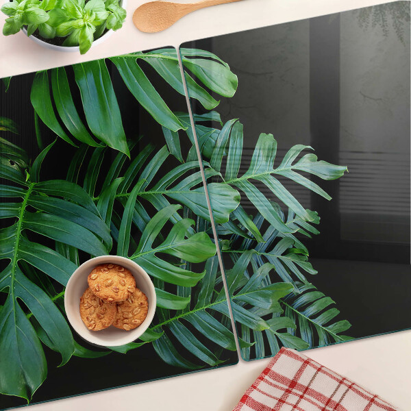 Szklana deska do krojenia z nadrukiem w liście tropikalne