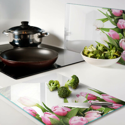 Szklana deska kuchenna z nadrukiem tulipanów w pastelowych kolorach
