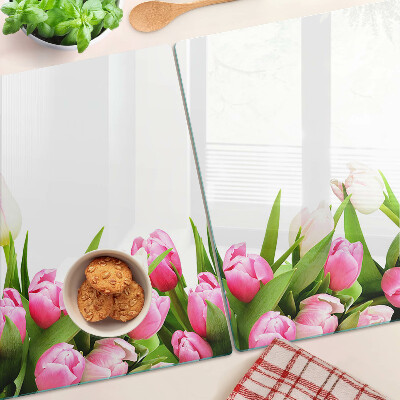 Szklana deska kuchenna Tulipany w pastelowych kolorach