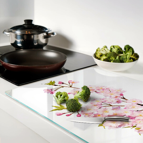 Szklana deska kuchenna z motywem kwiatu wiśni wiosennego