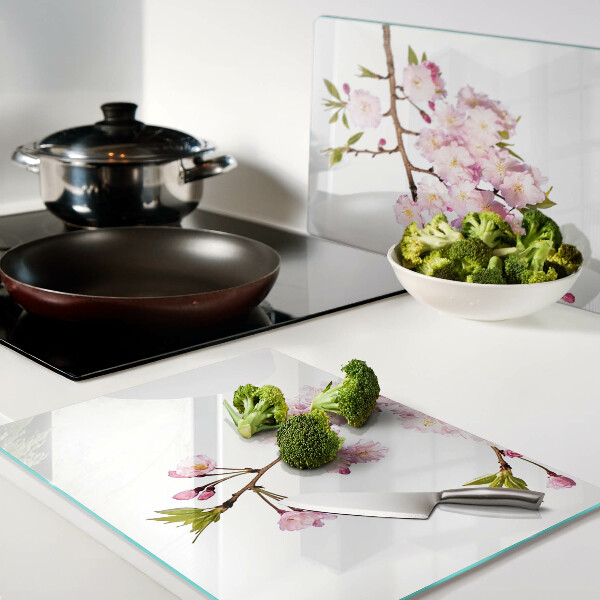 Szklana deska kuchenna z motywem kwiatu wiśni wiosennego