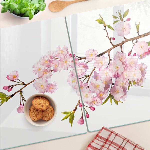 Szklana deska kuchenna z motywem kwiatu wiśni wiosennego
