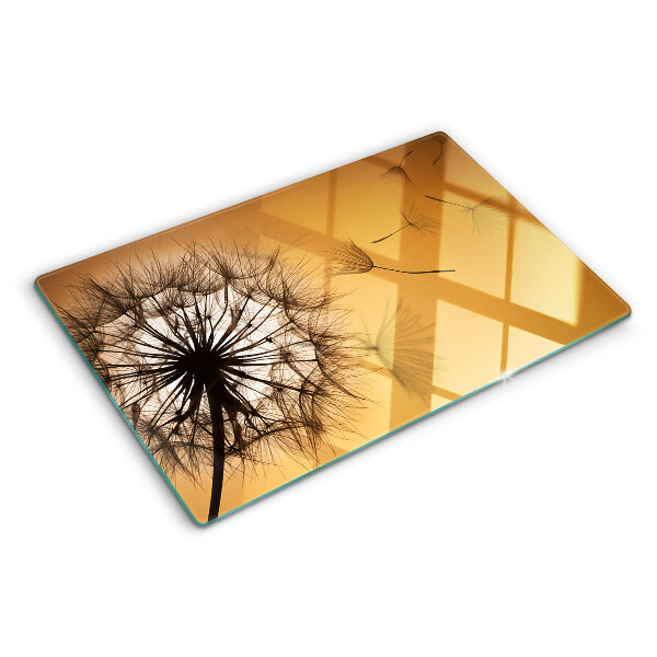 Deska kuchenna szklana z motywem dmuchawców na tle zachodu słońca