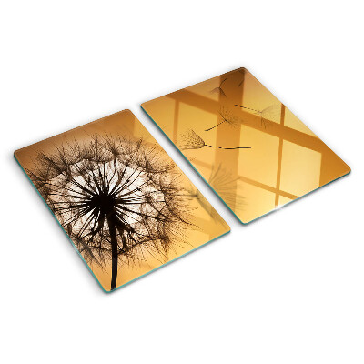 Deska kuchenna szklana z motywem dmuchawców na tle zachodu słońca