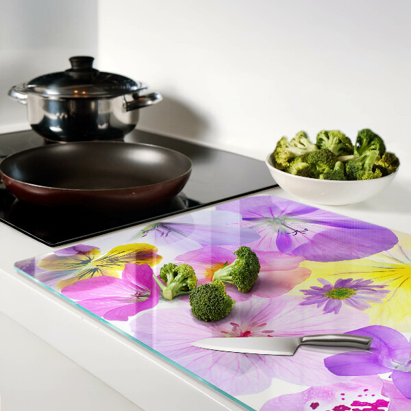 Szklana deska do krojenia z motywem kwiatów w pastelowych kolorach