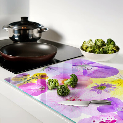 Szklana deska do krojenia z motywem kwiatów w pastelowych kolorach