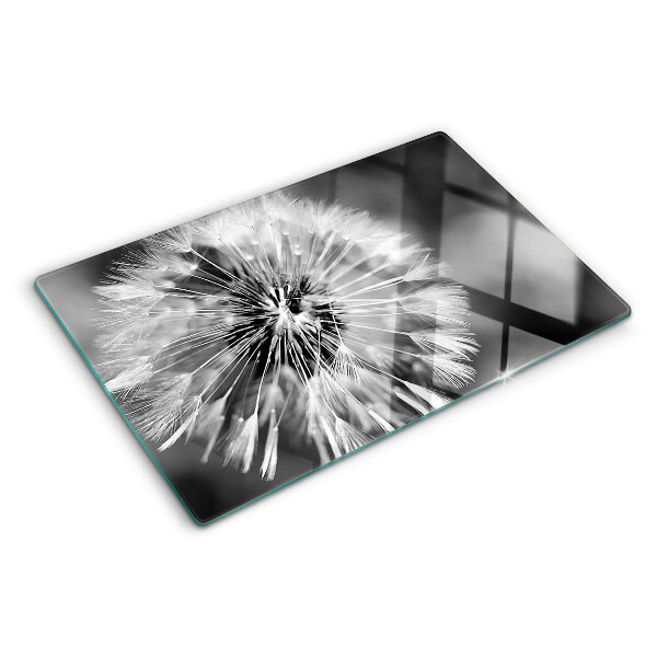 Szklana deska kuchenna z motywem dmuchawców w czerni i bieli
