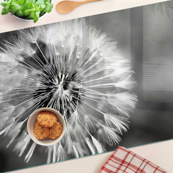 Szklana deska kuchenna z motywem dmuchawców w czerni i bieli