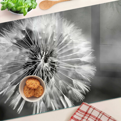 Szklana deska kuchenna z motywem dmuchawców w czerni i bieli