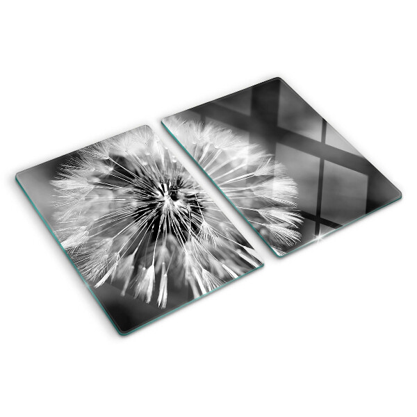 Szklana deska kuchenna z motywem dmuchawców w czerni i bieli