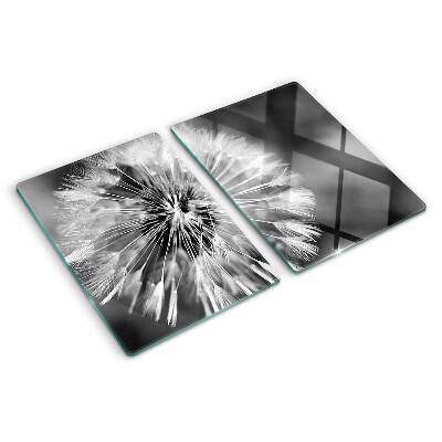 Szklana deska kuchenna z motywem dmuchawców w czerni i bieli