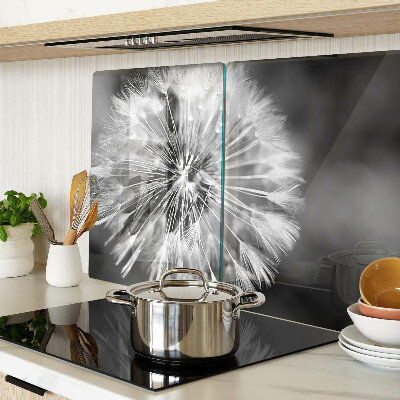 Szklana deska kuchenna z motywem dmuchawców w czerni i bieli